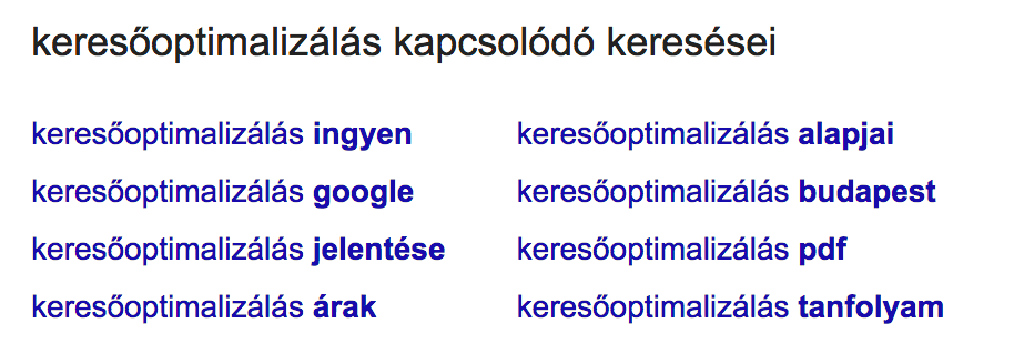Google keresés kapcsolódó találatok
