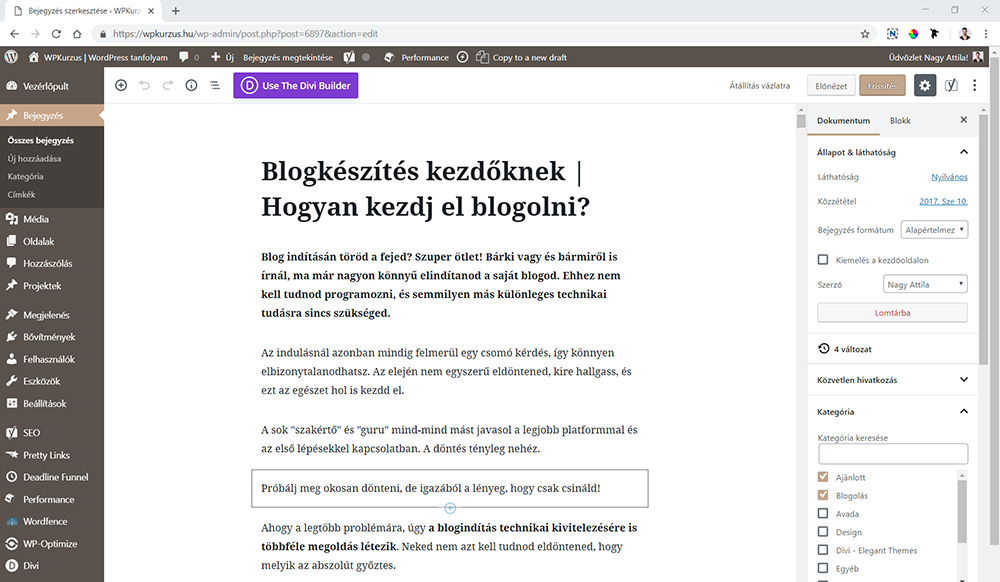 Blogbejegyzés létrehozása