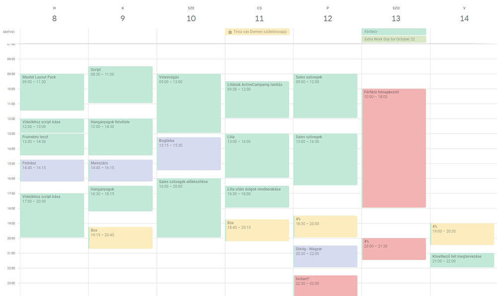 Héttervezés - Google naptár