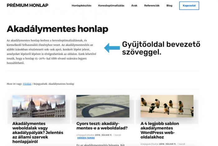 Gyűjtőoldal bevezető szöveggel