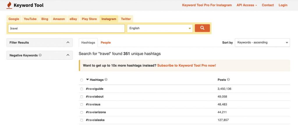 Hashtag Keyword Tool hashtag kereséshez