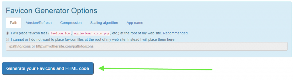 Realfavicon generálás
