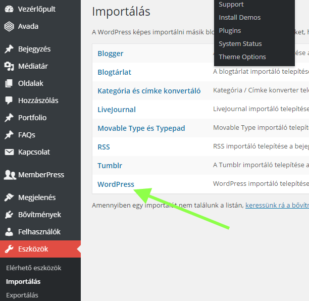 tartalom importálása