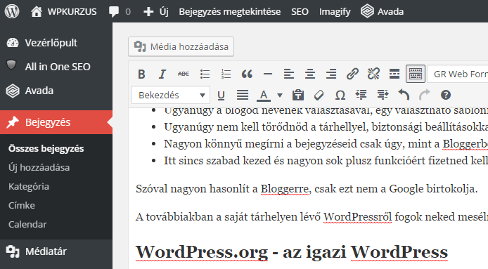 wordpress bejegyzés