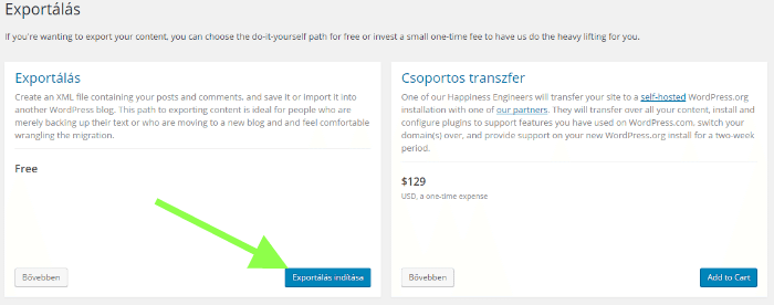 wordpress.com exportálás ingyenes
