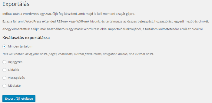wordpress.com exportálás mind