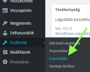 wordpress.com exportálás