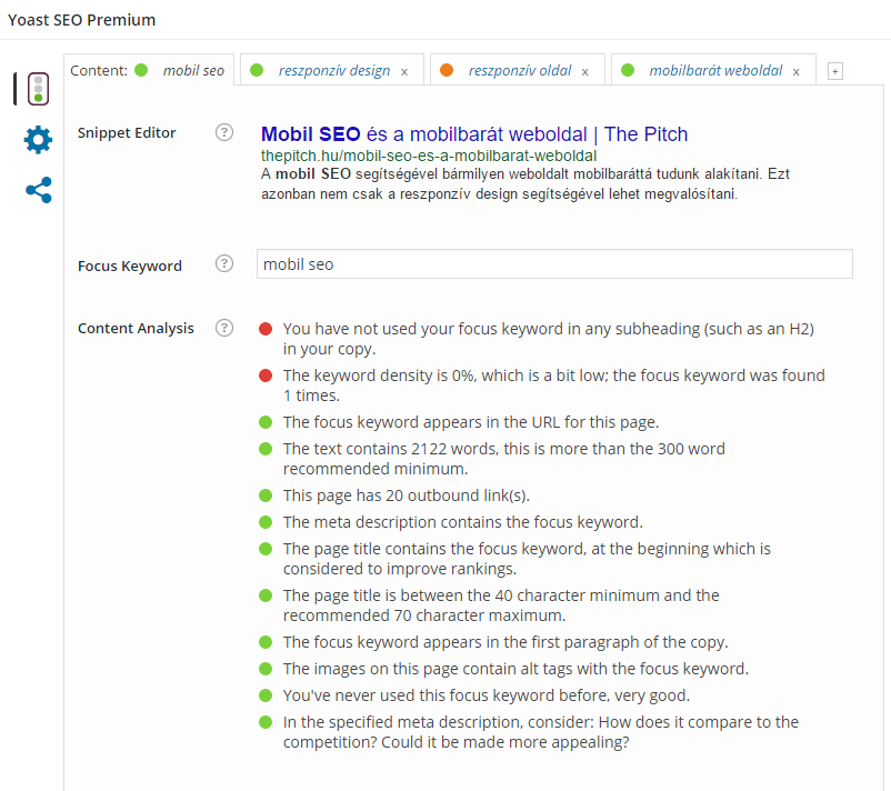 Yoast SEO premium a The Pitch Education használatában