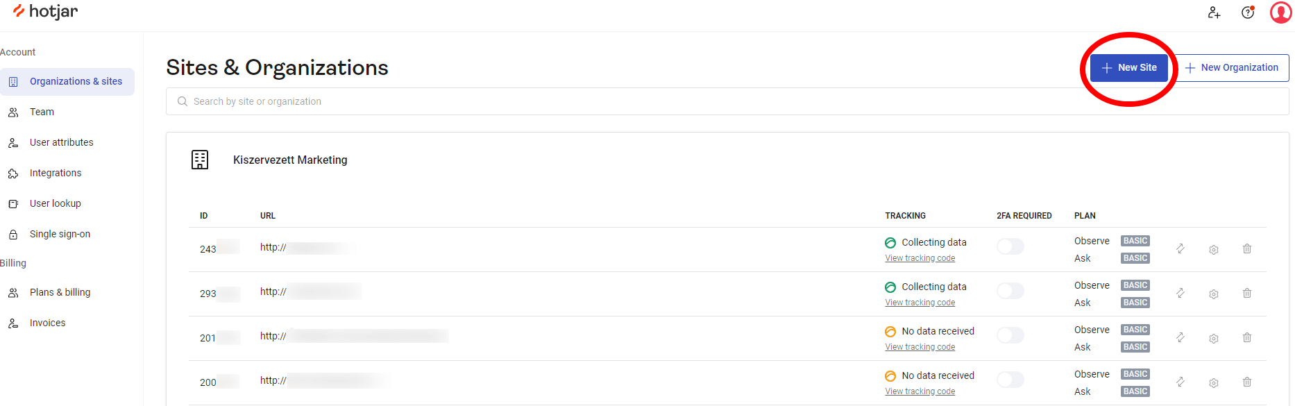 Hotjar weboldal hozzáadása