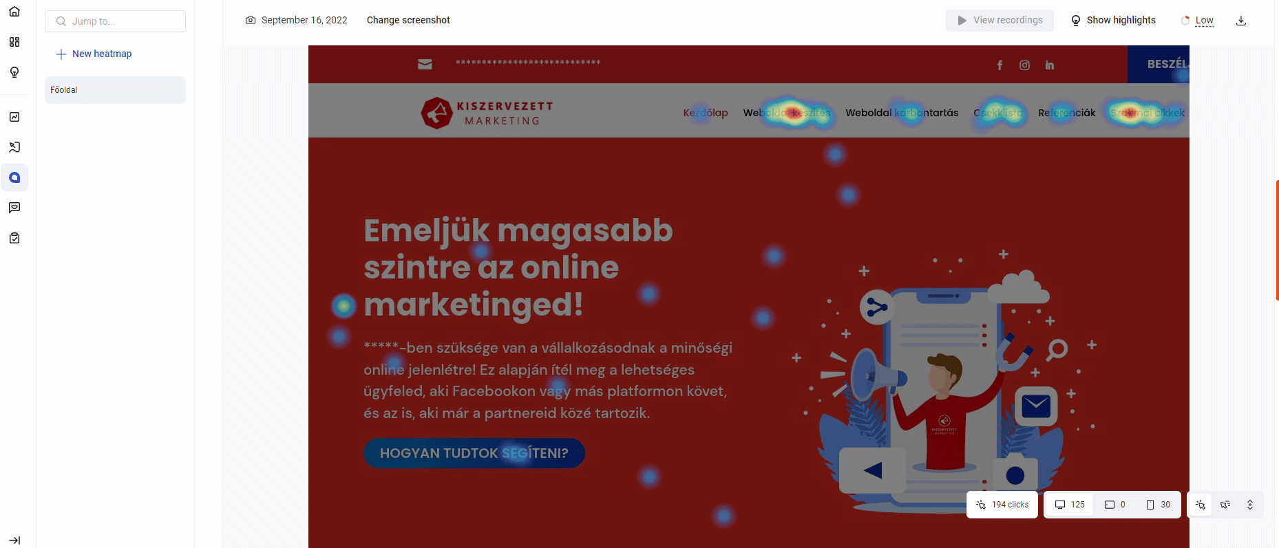 Kattintások alapján készült hőtérkép